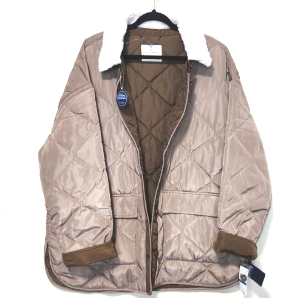 NWT! Lucky Brand Quilted Faux Fur Toffee Tobacco XL - Picture 2 of 15